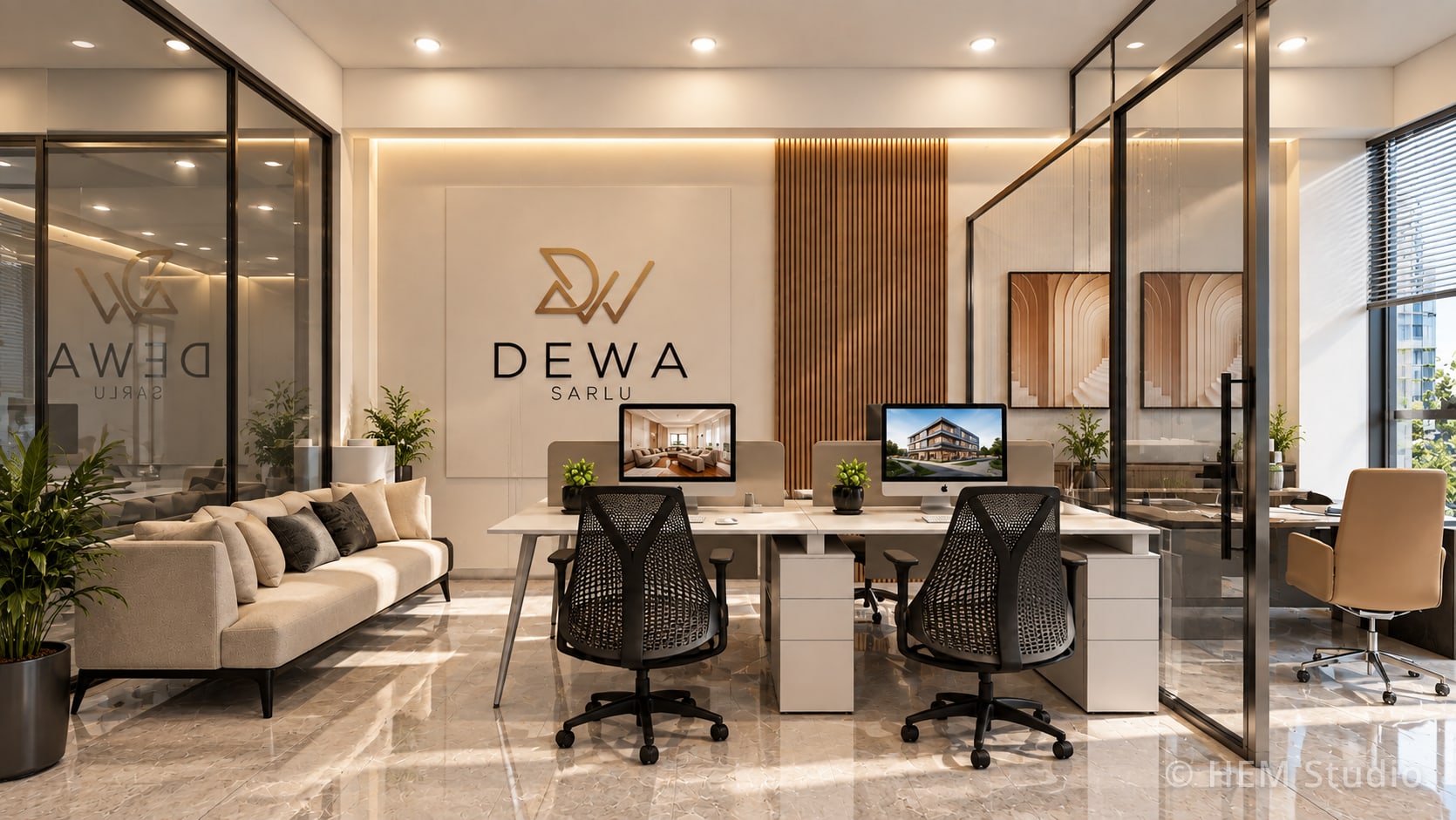 Dewa SARL — Rendu 3D — espace d’accueil